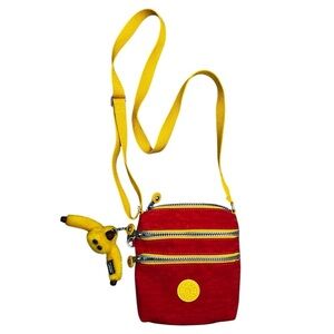 Kipling Red & Yellow Crossbody Purse Zippers Gorilla with Keychain